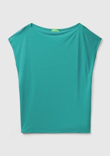  Kadın Petrol Yeşili %100 Liyosel Kimono Kollu Kayık Yaka T-Shirt