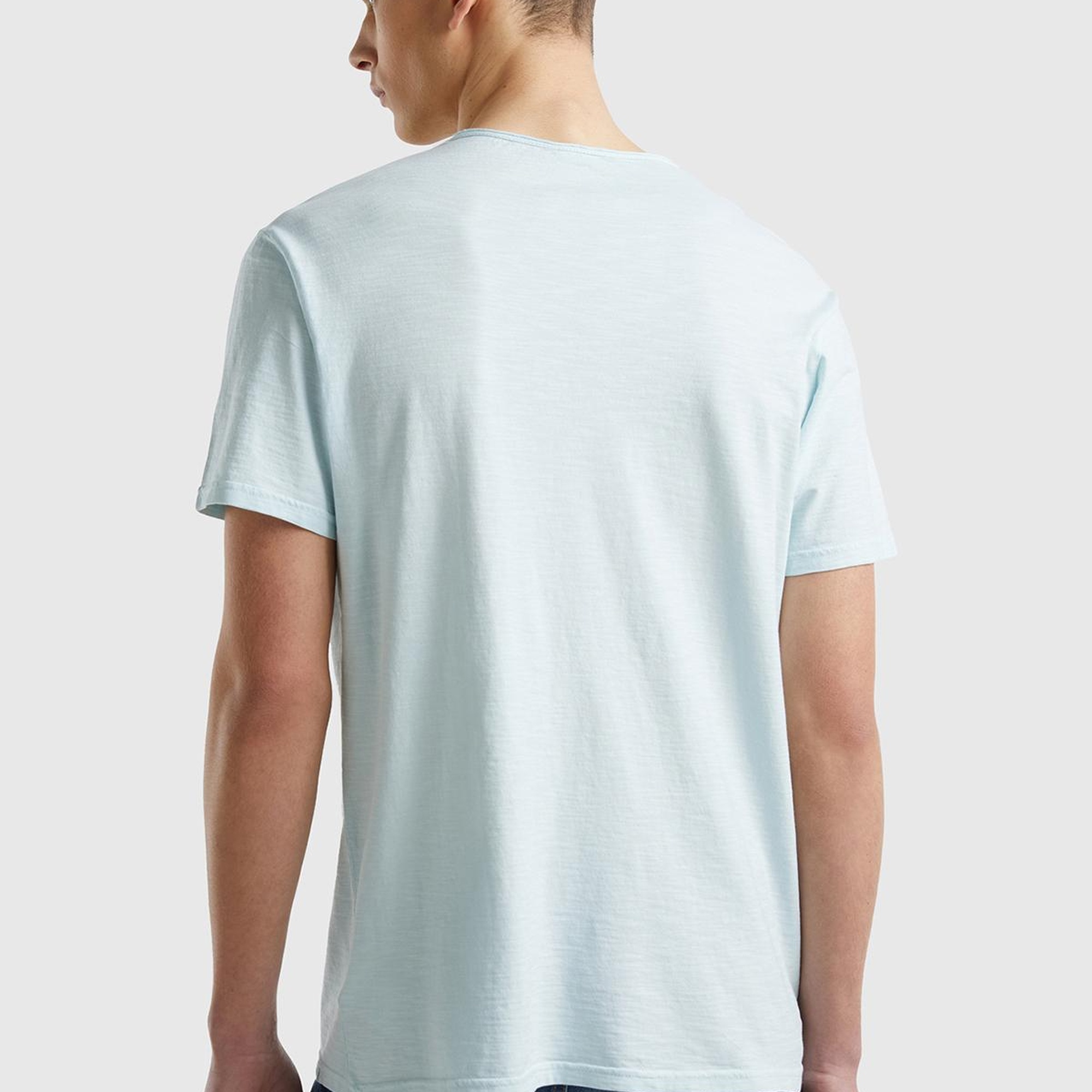 Erkek Su Yeşili Bisiklet Yaka Slub T-shirt