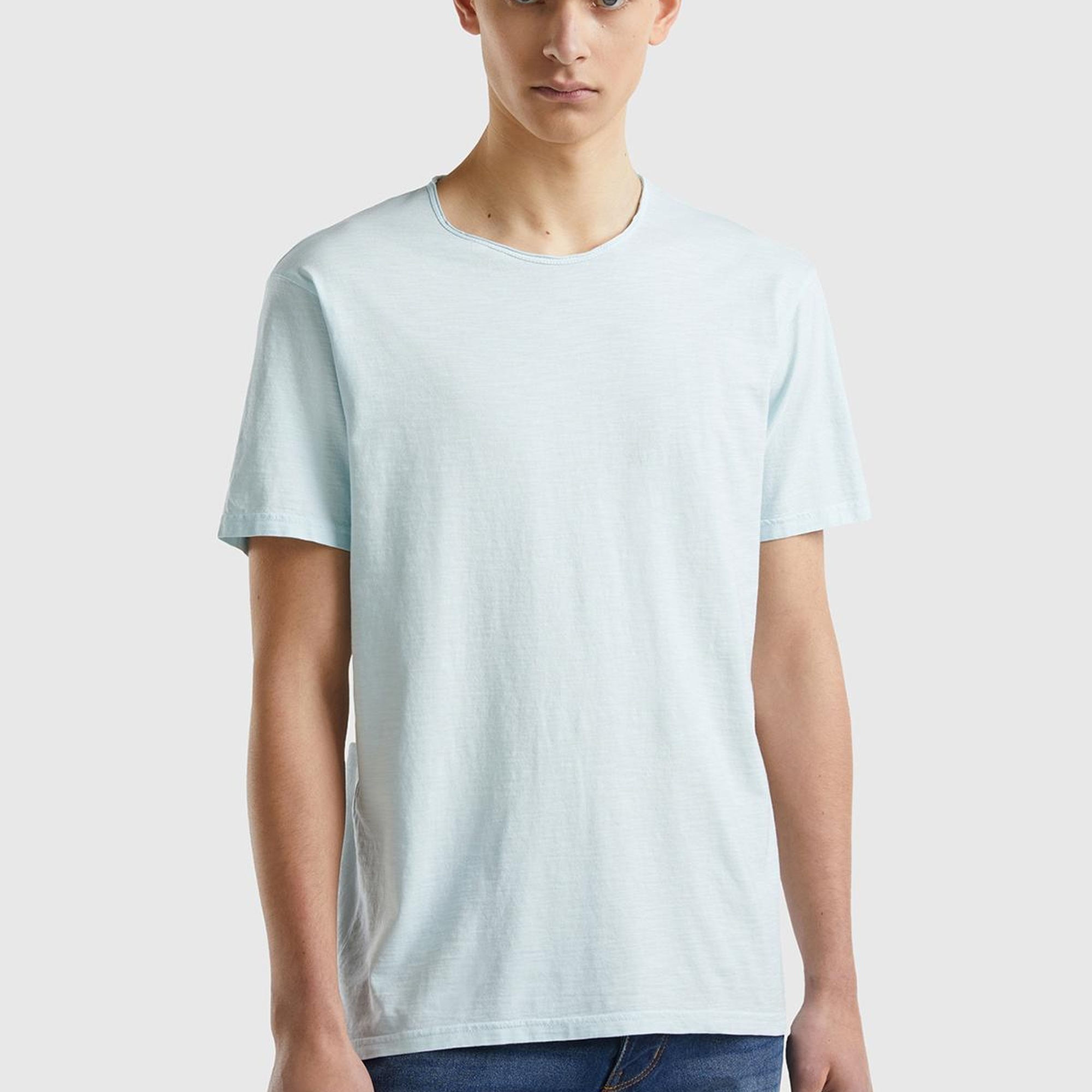 Erkek Su Yeşili Bisiklet Yaka Slub T-shirt