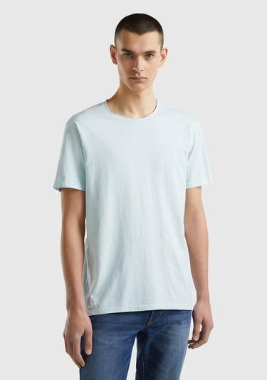  Erkek Su Yeşili Bisiklet Yaka Slub T-shirt