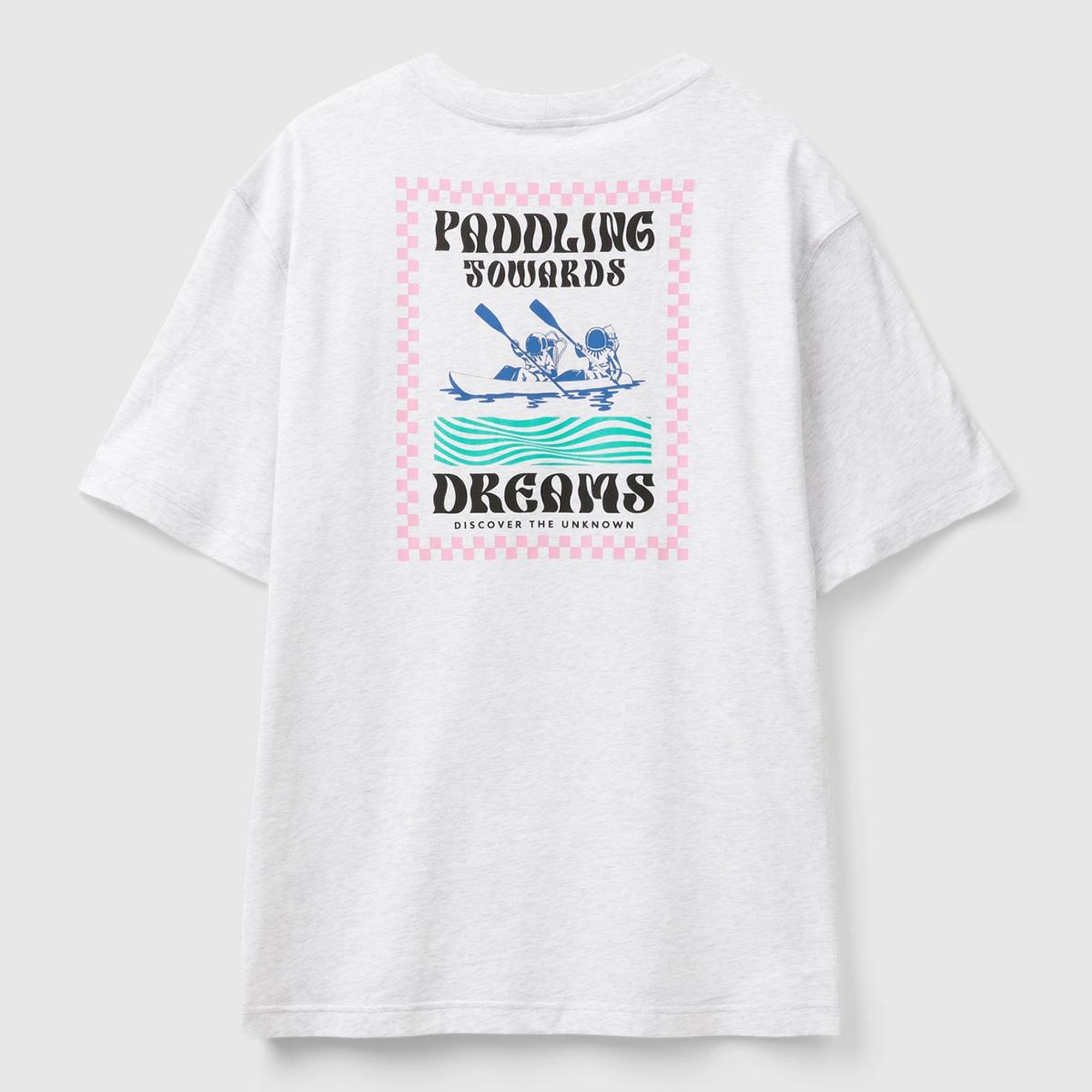 Erkek Açık Gri Melanj %100 Pamuk Önü Arkası Grafik Baskılı Bisiklet Yaka T-Shirt