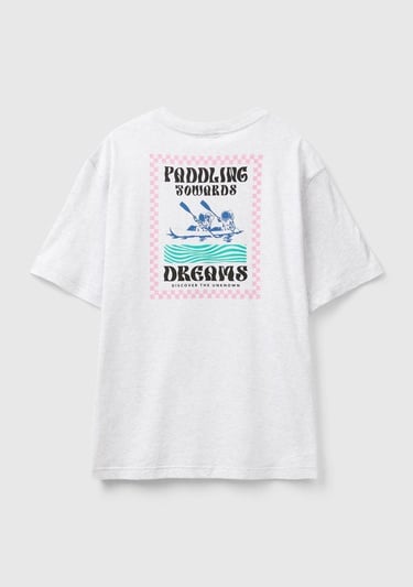  Erkek Açık Gri Melanj %100 Pamuk Önü Arkası Grafik Baskılı Bisiklet Yaka T-Shirt