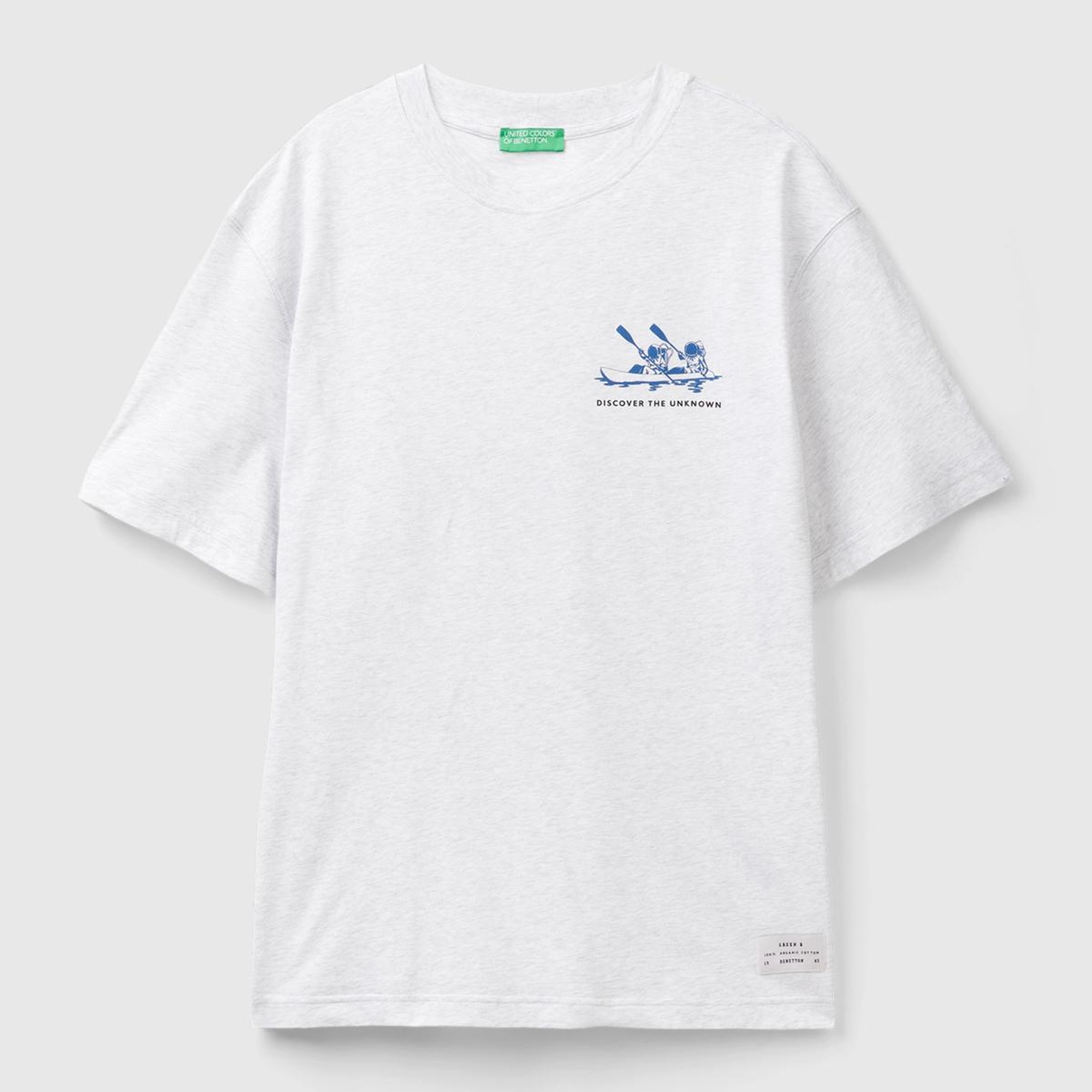 Erkek Açık Gri Melanj %100 Pamuk Önü Arkası Grafik Baskılı Bisiklet Yaka T-Shirt