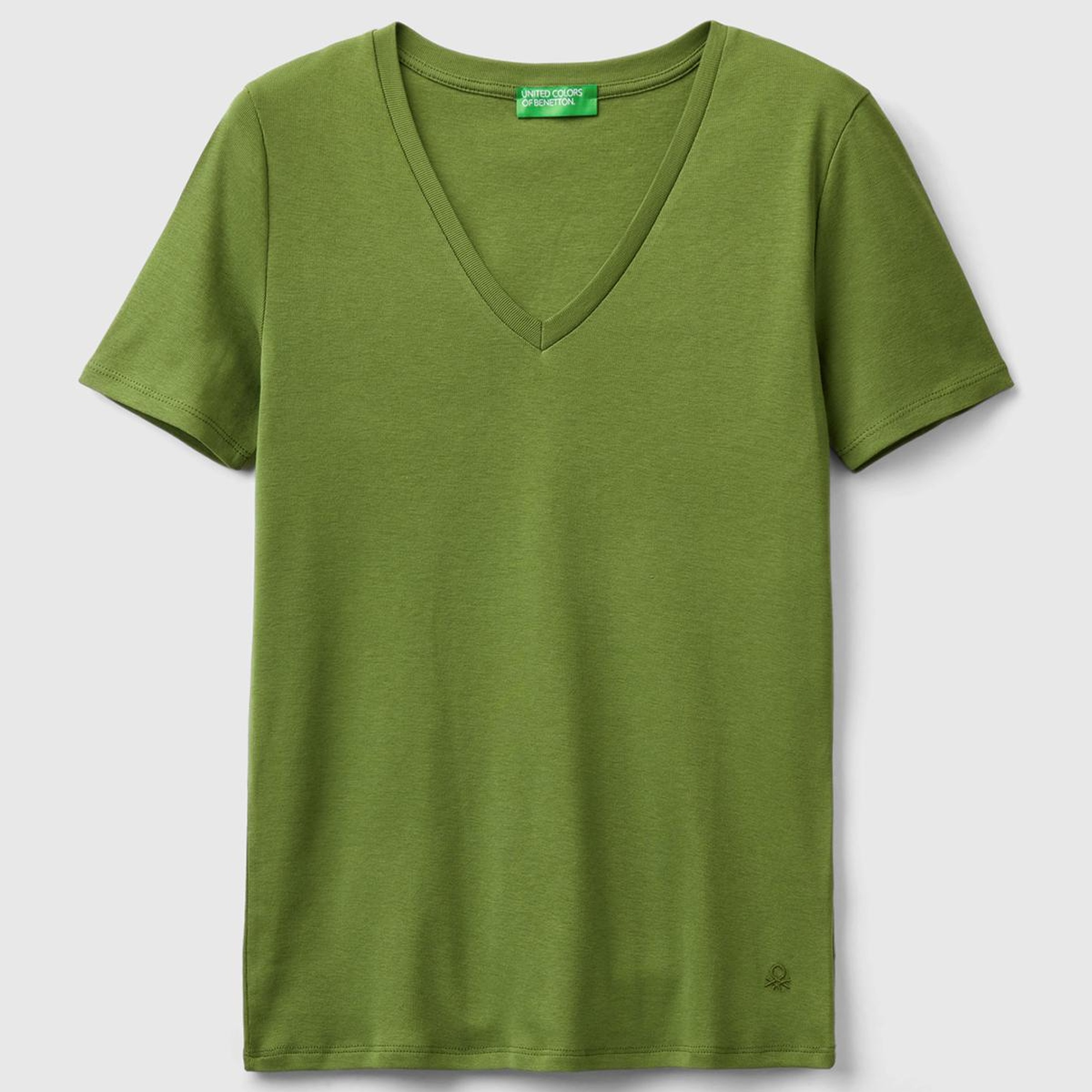 Kadın Soluk Yeşil %100 Pamuk V Yaka Basic T-Shirt