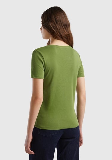  Kadın Soluk Yeşil %100 Pamuk V Yaka Basic T-Shirt