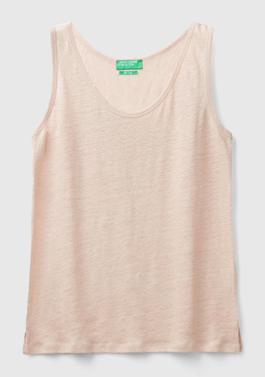  Kadın Pudra %100 Keten Rahat Kalıp Kalın Askılı Atlet