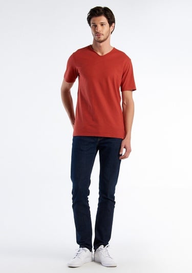  Erkek Bordo V Yaka Slub T-shirt
