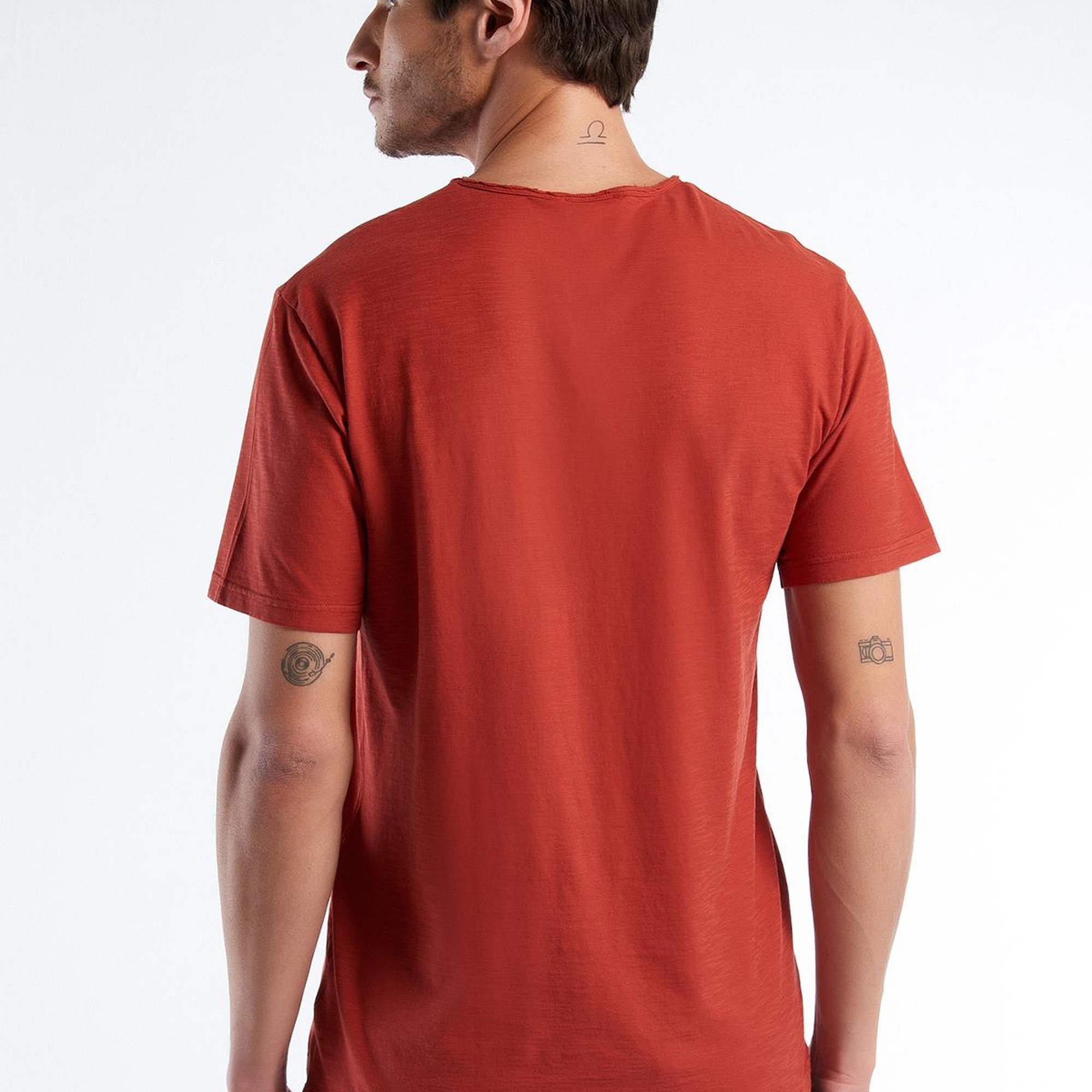 Erkek Bordo V Yaka Slub T-shirt