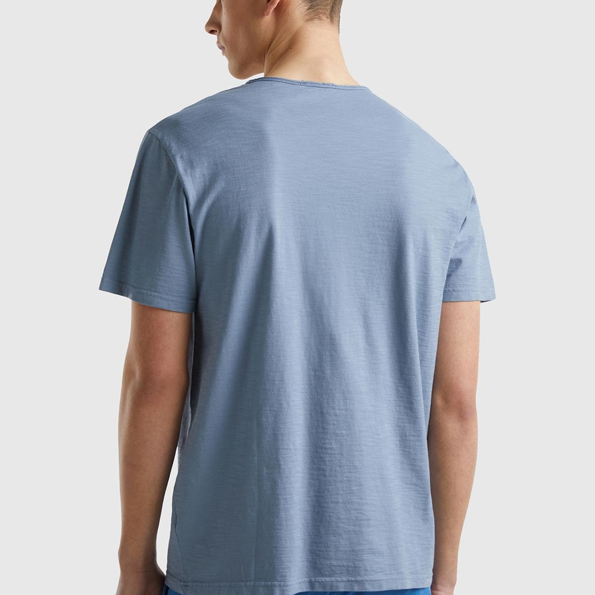 Erkek Gri V Yaka Slub T-shirt