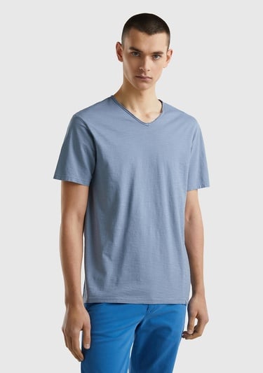  Erkek Gri V Yaka Slub T-shirt