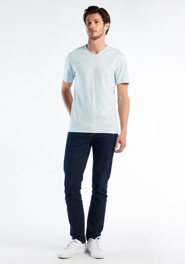 Erkek Uçuk Mavi V Yaka Slub T-shirt