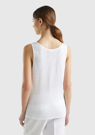  Kadın Beyaz %100 Keten Rahat Kalıp Kalın Askılı Atlet