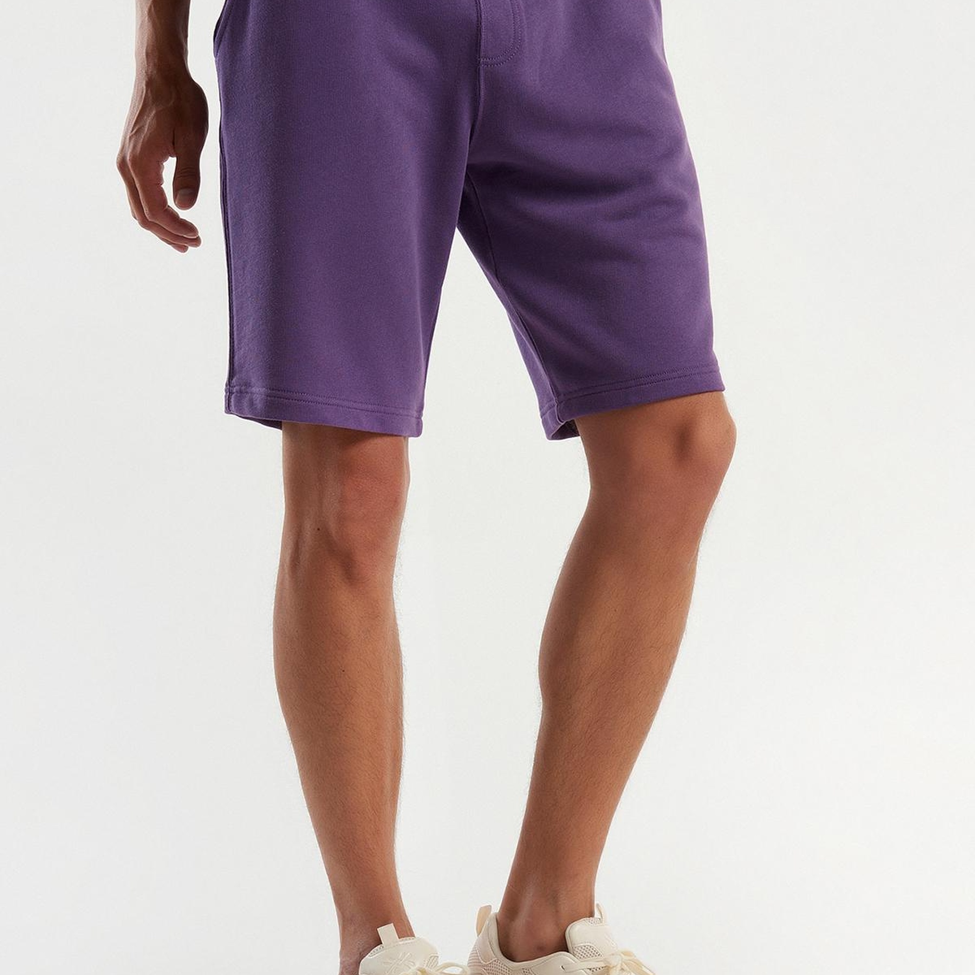 Erkek Mor %100 Pamuk Logo Detaylı Beli Lastikli Bermuda Şort