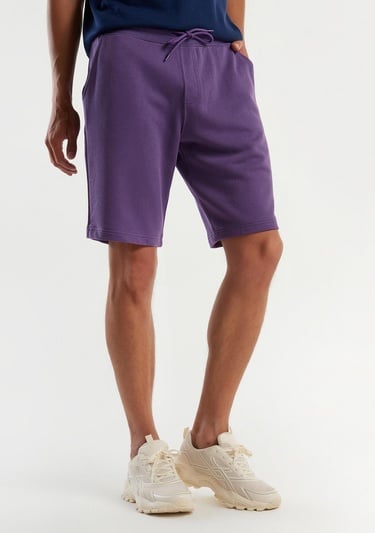  Erkek Mor %100 Pamuk Logo Detaylı Beli Lastikli Bermuda Şort