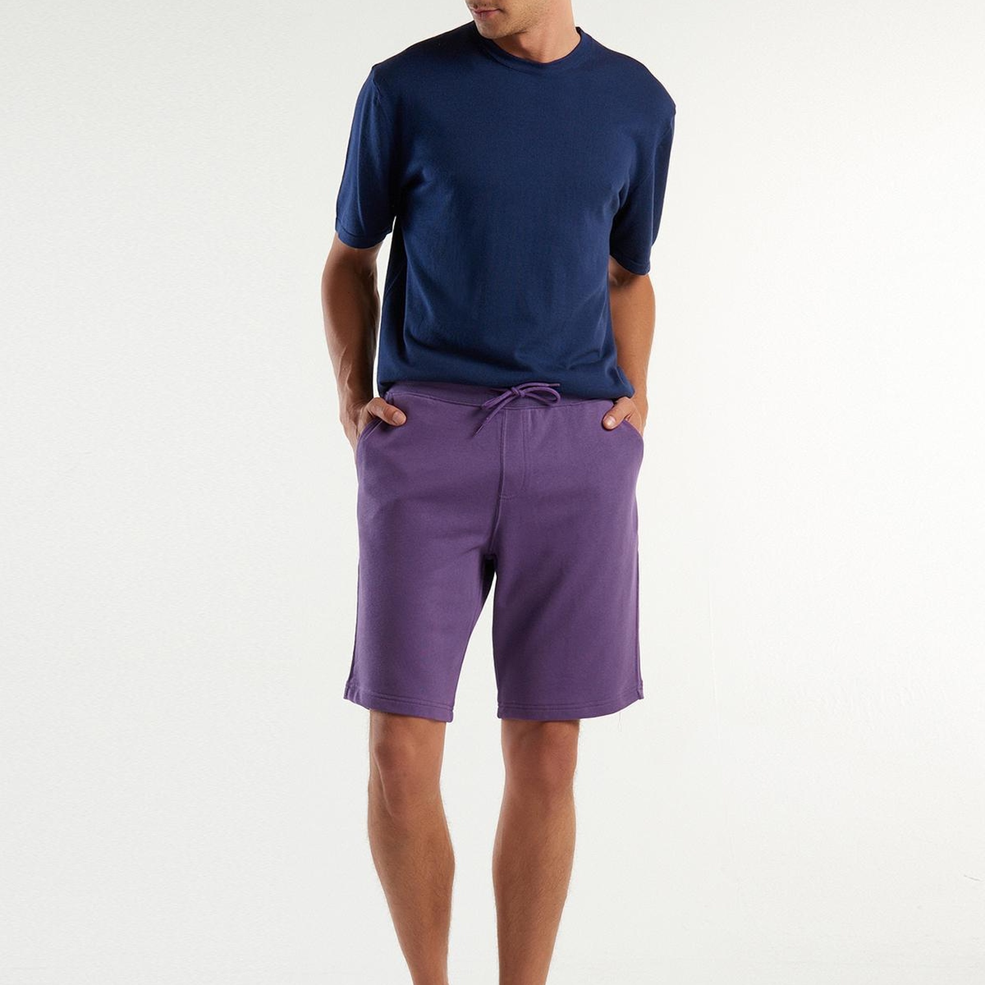 Erkek Mor %100 Pamuk Logo Detaylı Beli Lastikli Bermuda Şort