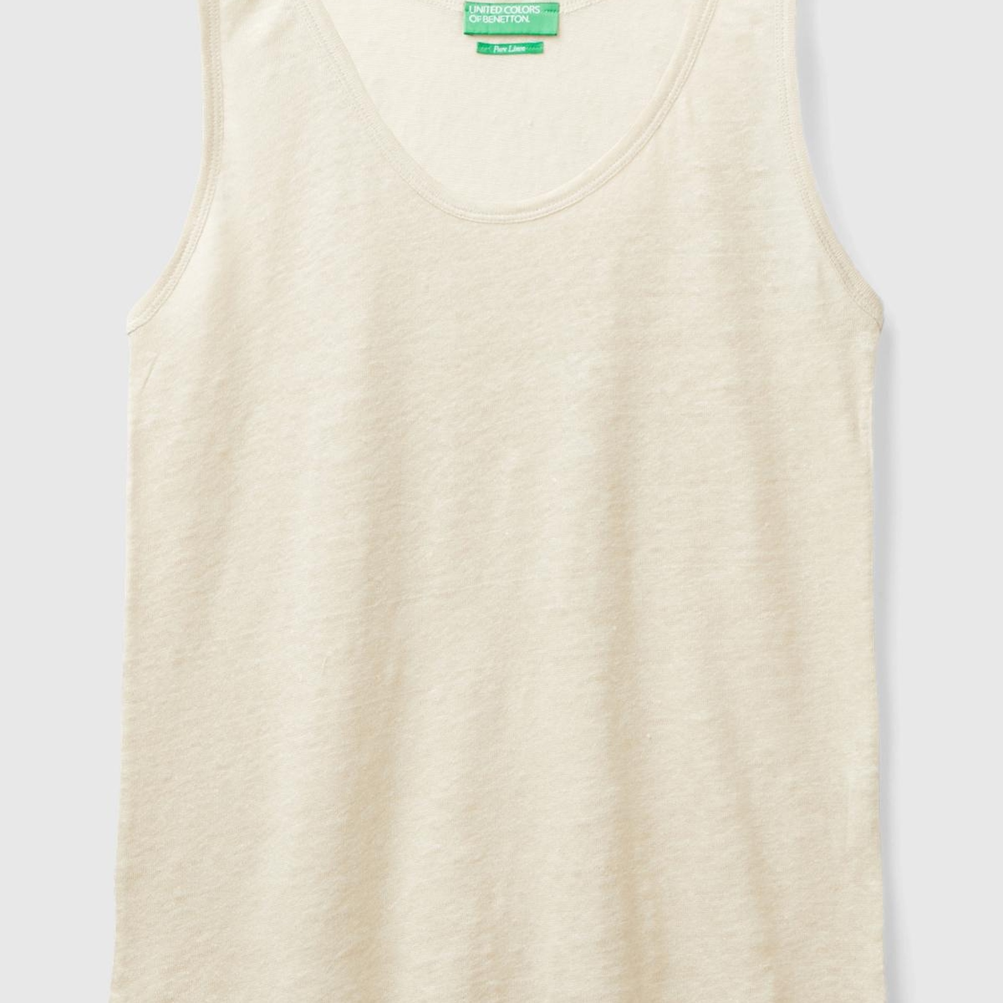 Kadın Bej %100 Keten Rahat Kalıp Kalın Askılı Atlet