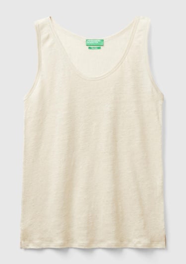  Kadın Bej %100 Keten Rahat Kalıp Kalın Askılı Atlet