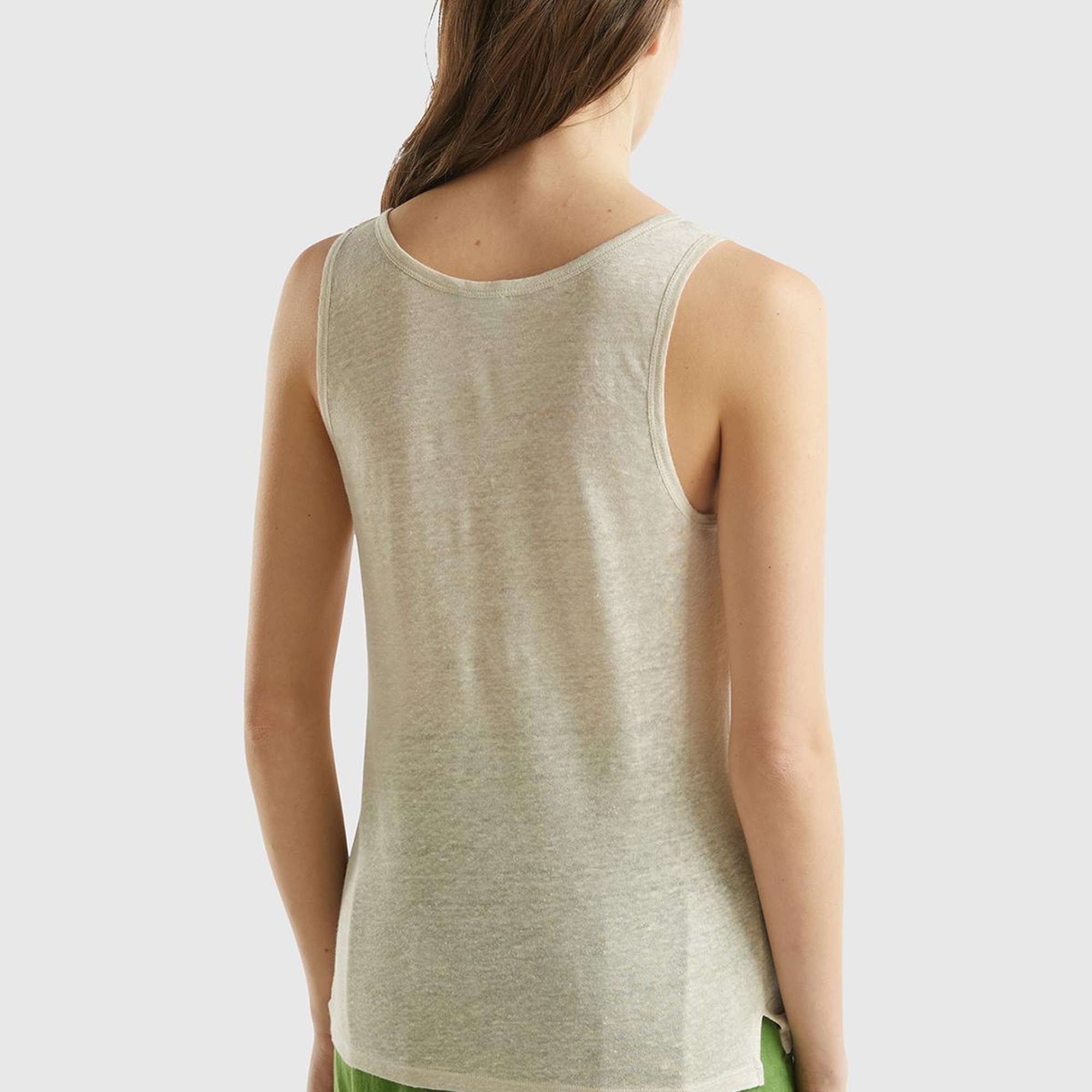 Kadın Bej %100 Keten Rahat Kalıp Kalın Askılı Atlet