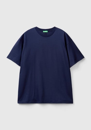  Erkek Koyu Lacivert %100 Pamuk Arkası Logo İşlemeli Omzu Dikiş Detaylı T-Shirt