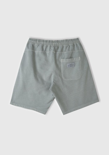  Erkek Taş %100 Organik Pamuk Yama Cepli Beli Büzgülü Bermuda Şort