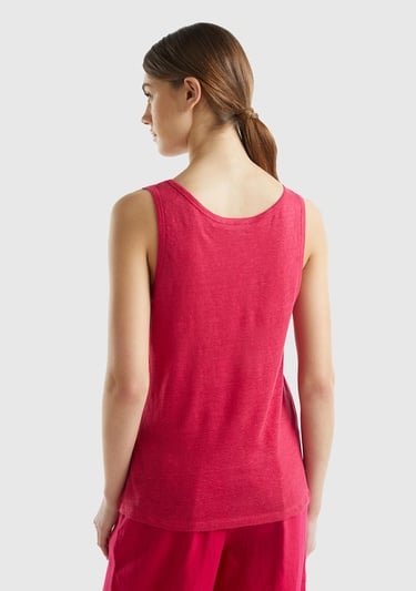  Kadın Fuşya %100 Keten Rahat Kalıp Kalın Askılı Atlet