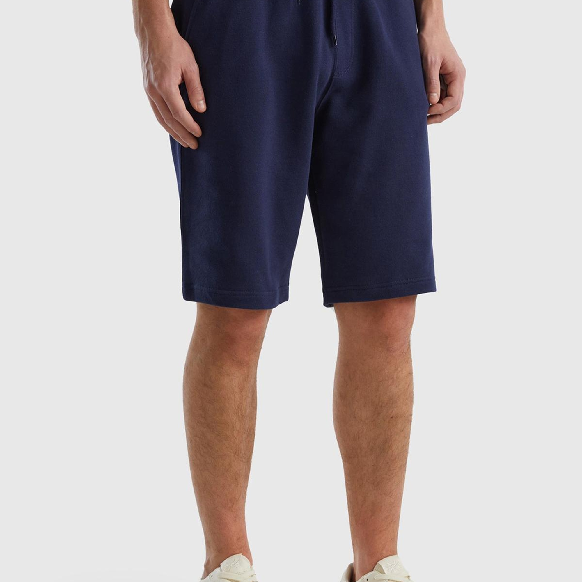 Erkek Koyu Lacivert %100 Pamuk Logo Detaylı Beli Lastikli Bermuda Şort