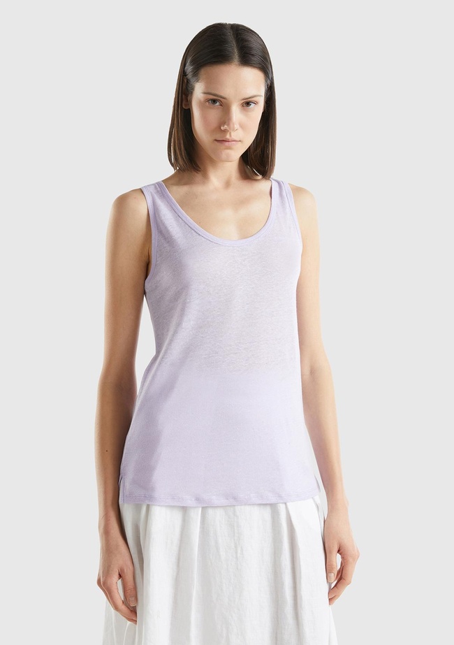  Kadın Lila %100 Keten Rahat Kalıp Kalın Askılı Atlet