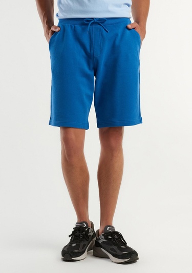  Erkek Koyu Mavi %100 Pamuk Logo Detaylı Beli Lastikli Bermuda Şort