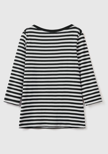  Kadın Siyah Truvakar Kol Çizgili T-shirt