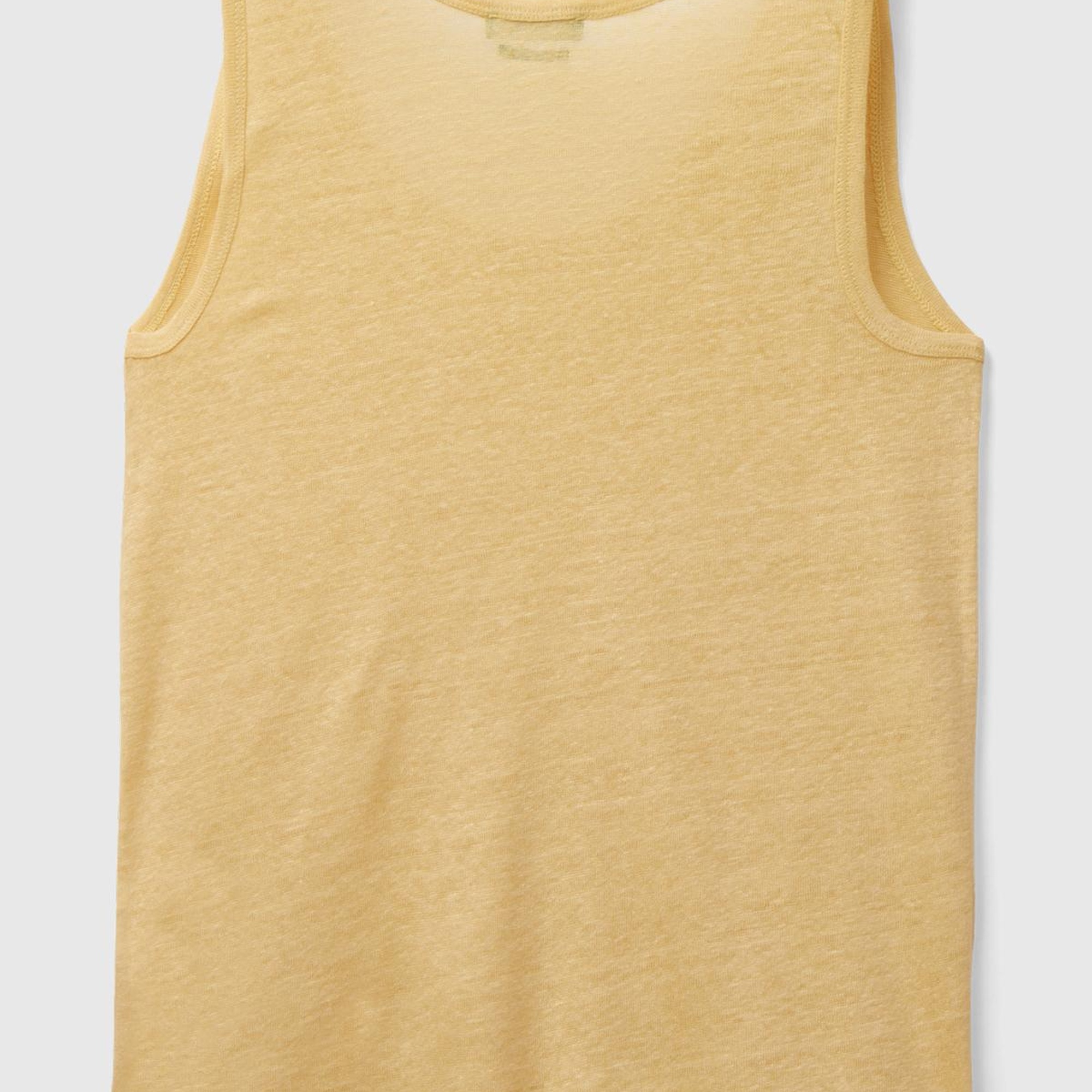 Kadın Açık Sarı %100 Keten Rahat Kalıp Kalın Askılı Atlet