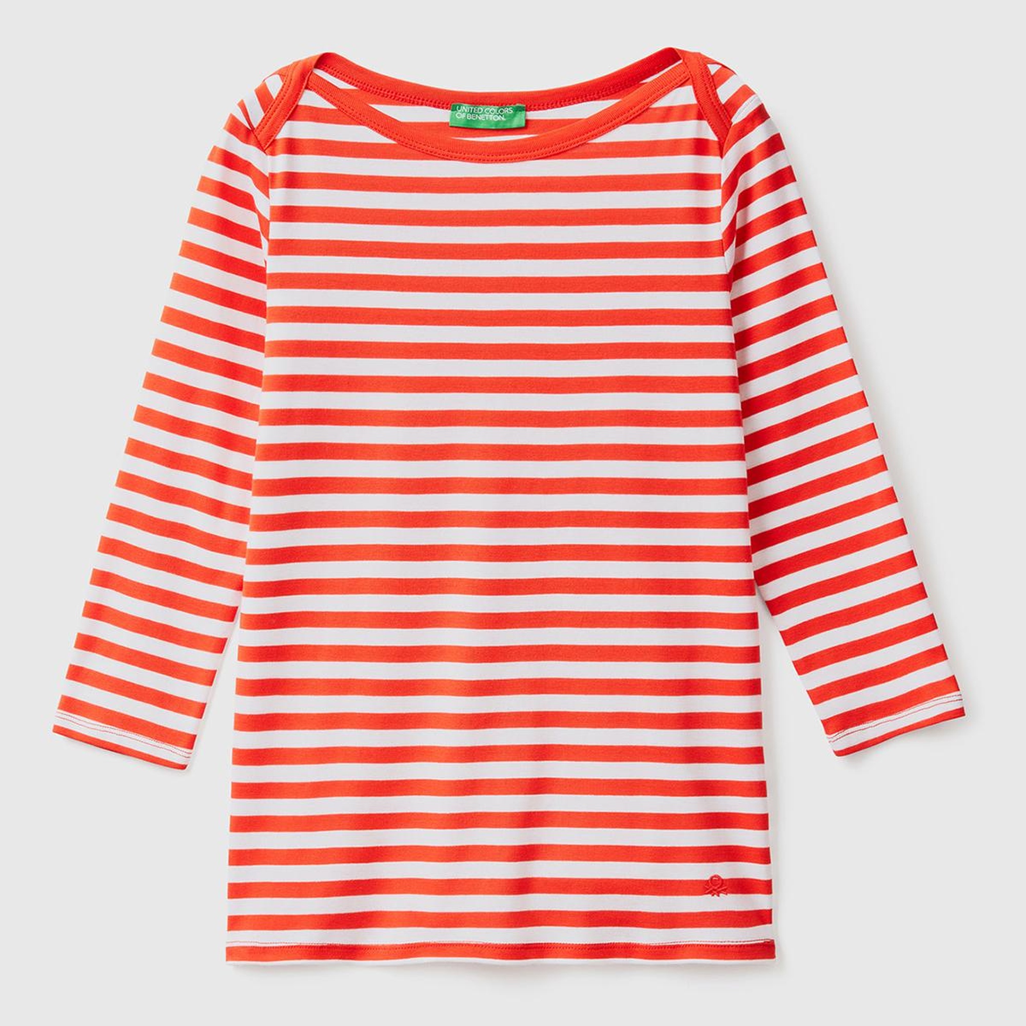 Kadın Kırmızı Truvakar Kol Çizgili T-shirt