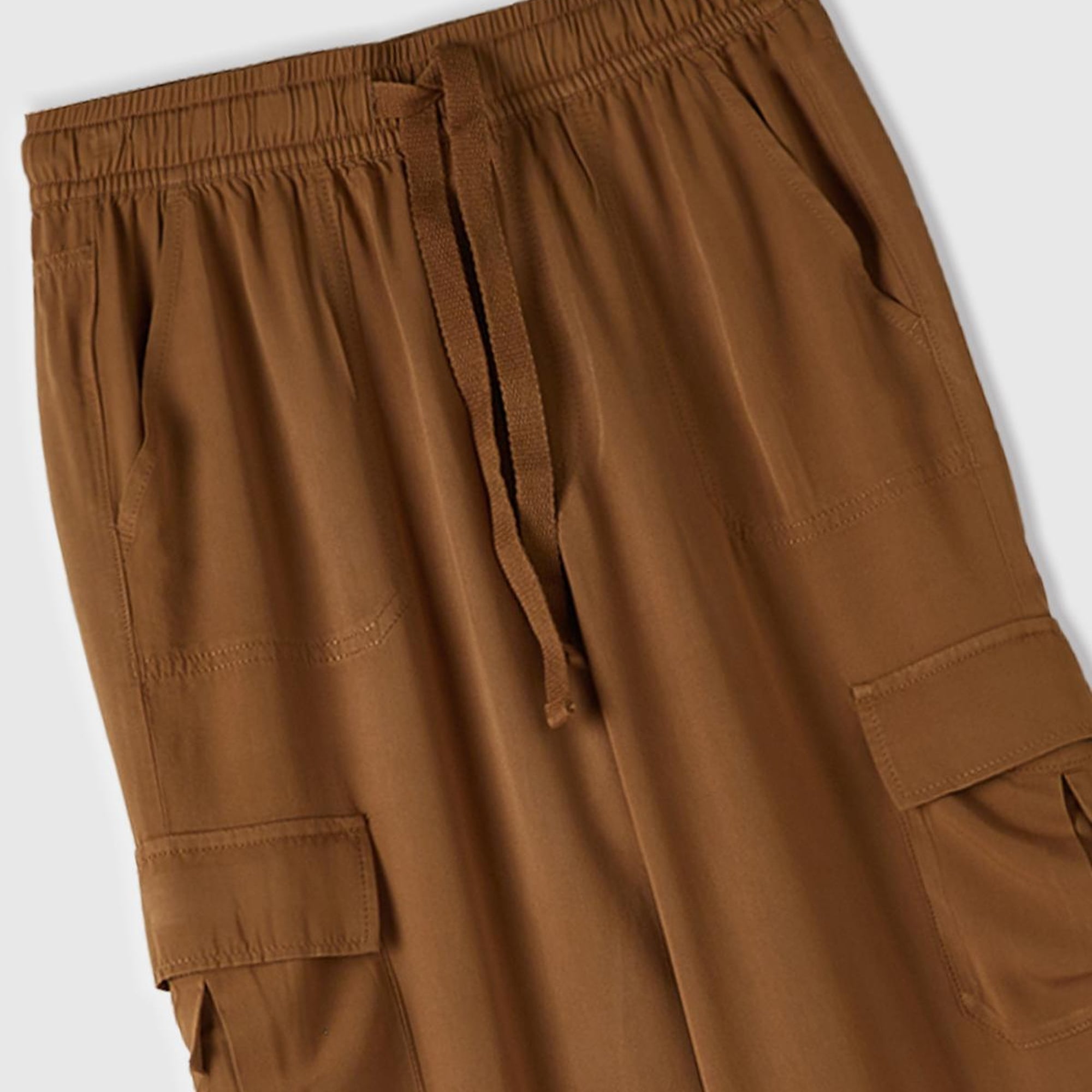 Kadın Taba %100 Viskoz Beli Büzgülü 4 Cepli Dar Paça Pantolon