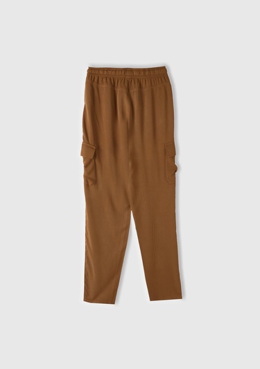  Kadın Taba %100 Viskoz Beli Büzgülü 4 Cepli Dar Paça Pantolon