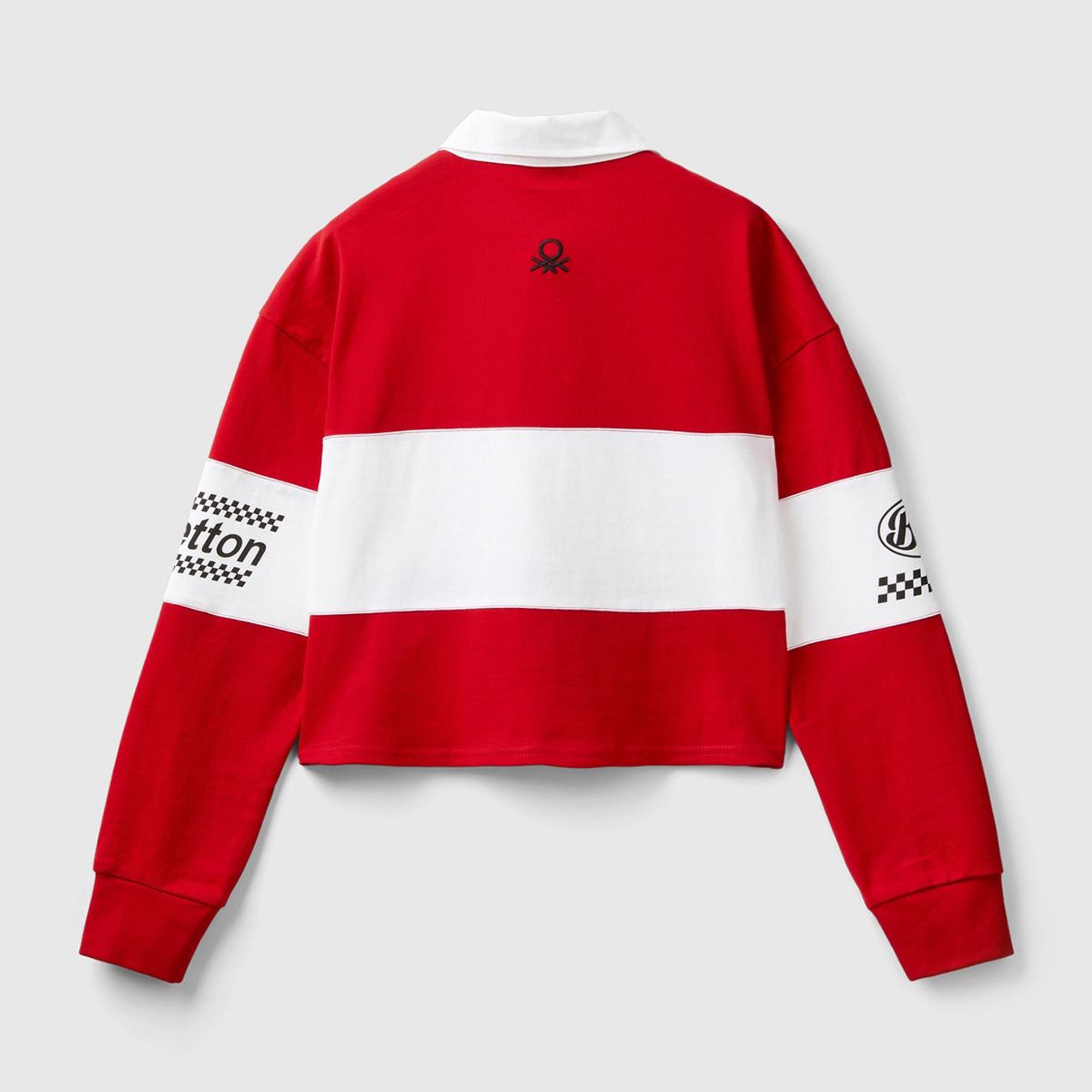 Kadın Kırmızı %100 Pamuk Logo Baskılı Renk Bloklu Polo Yaka Crop Sweatshirt
