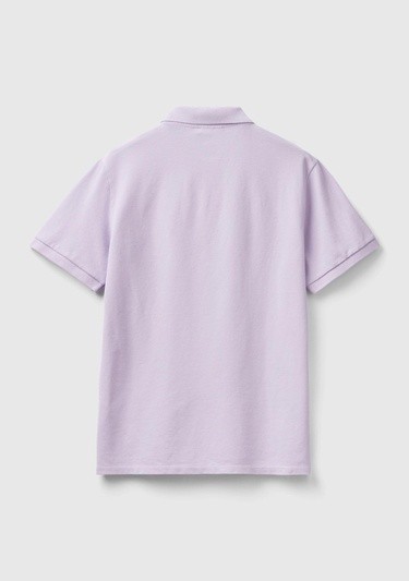  Kadın Lila Streç Pamuklu Sol Altı Logo Baskılı Polo T-Shirt