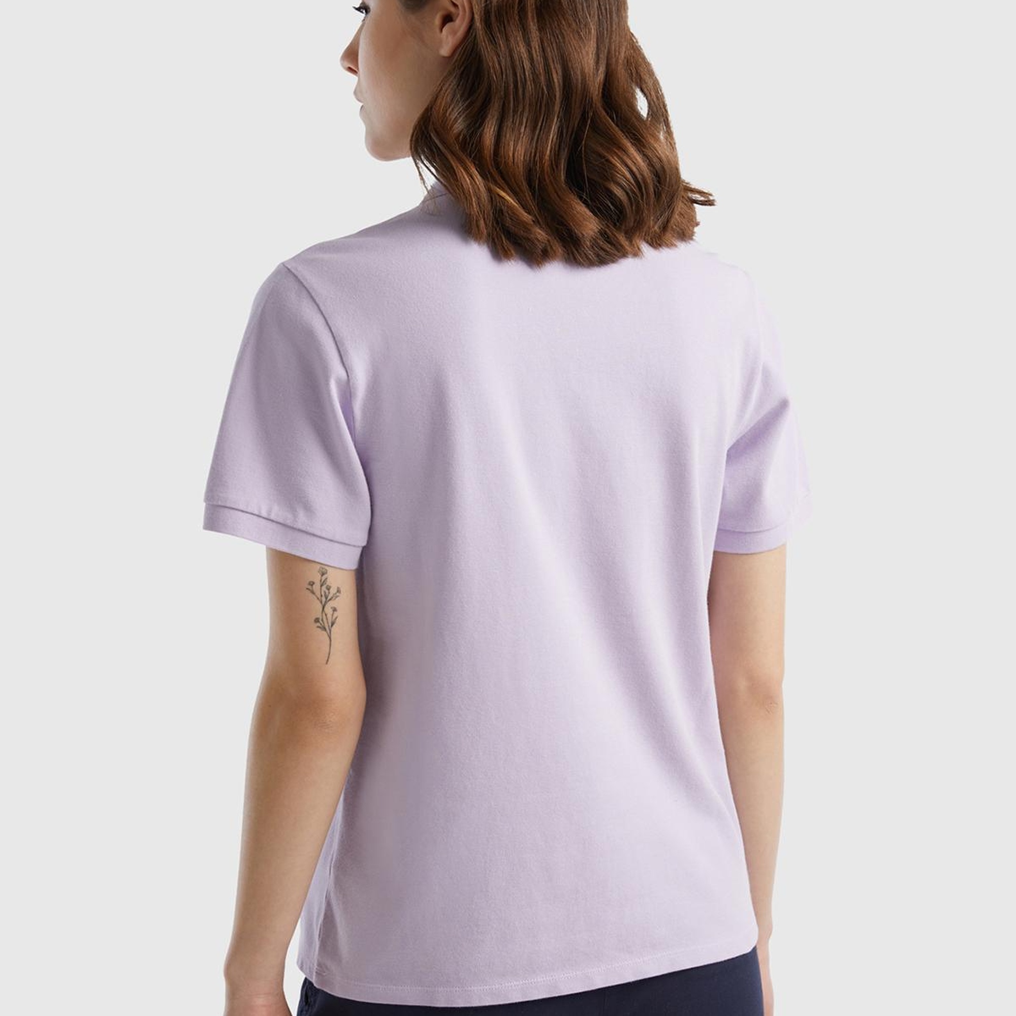 Kadın Lila Streç Pamuklu Sol Altı Logo Baskılı Polo T-Shirt