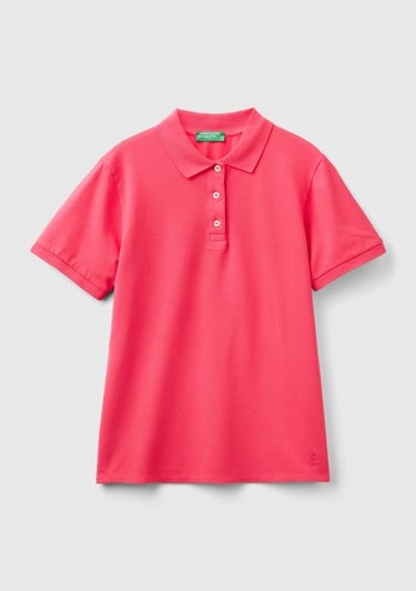  Kadın Koyu Pembe Streç Pamuklu Sol Altı Logo Baskılı Polo T-Shirt