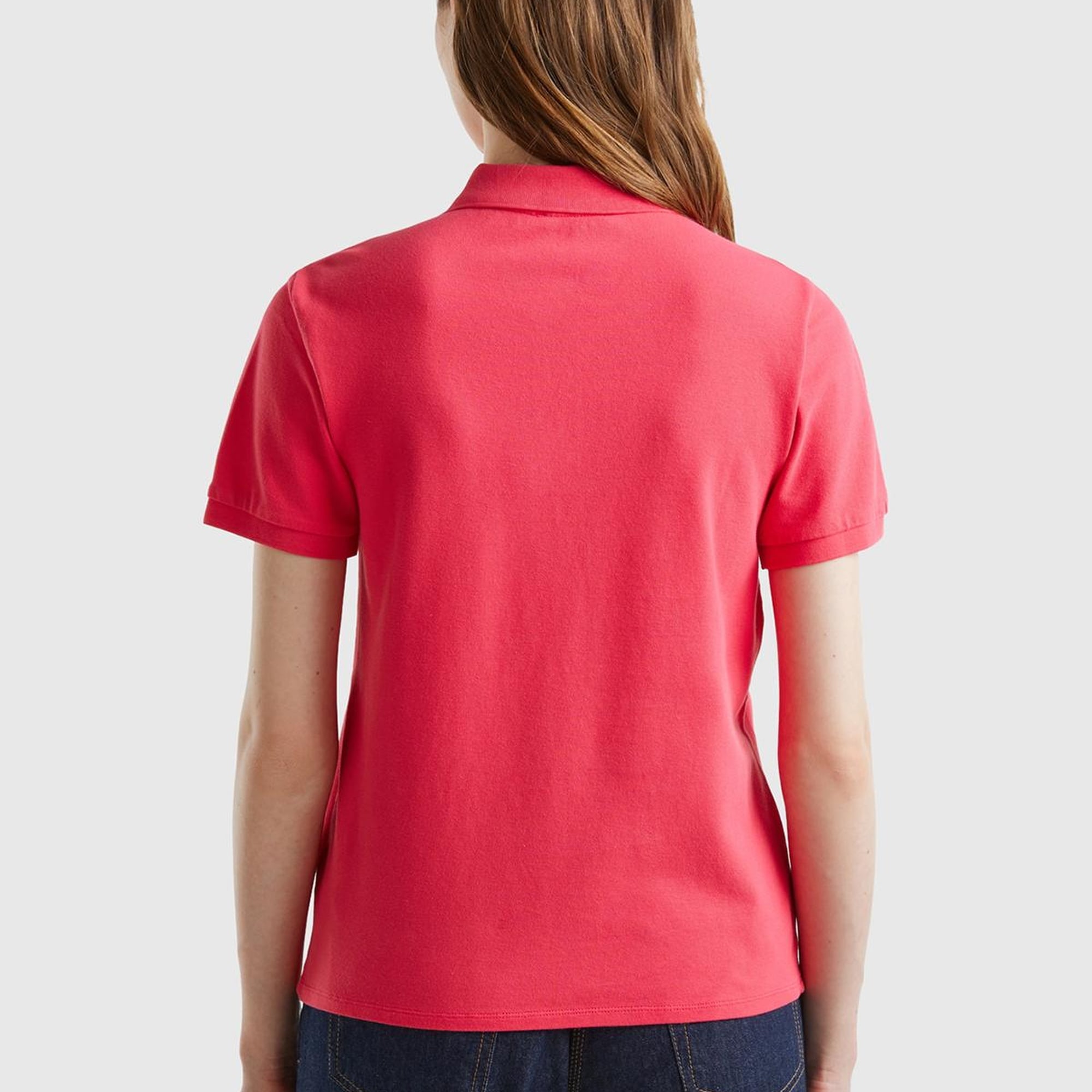 Kadın Koyu Pembe Streç Pamuklu Sol Altı Logo Baskılı Polo T-Shirt