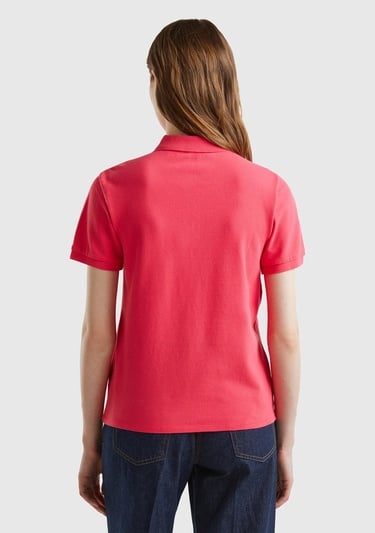  Kadın Koyu Pembe Streç Pamuklu Sol Altı Logo Baskılı Polo T-Shirt