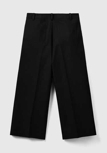  Kadın Siyah %100 Koton Kısa Geniş Paça Pantolon