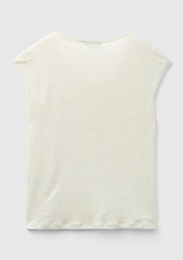  Kadın Bej %100 Keten Rahat Kalıp Geniş Bisiklet Yaka Kolsuz T-Shirt