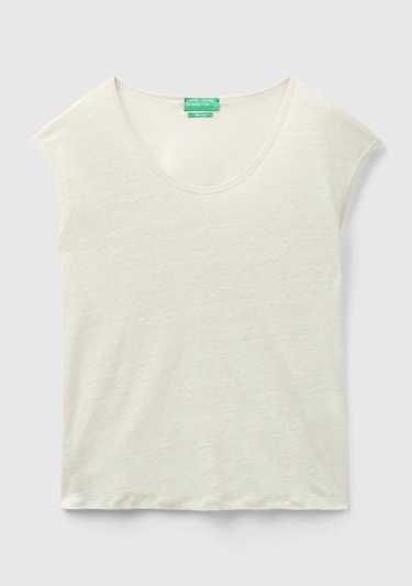  Kadın Bej %100 Keten Rahat Kalıp Geniş Bisiklet Yaka Kolsuz T-Shirt