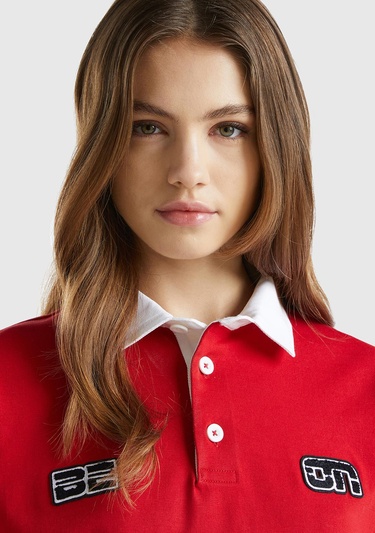  Unisex Kırmızı %100 Pamuk Logo Baskılı Polo Yaka Sweatshirt