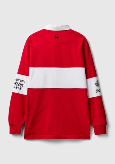  Unisex Kırmızı %100 Pamuk Logo Baskılı Polo Yaka Sweatshirt