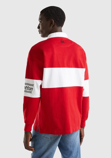  Unisex Kırmızı %100 Pamuk Logo Baskılı Polo Yaka Sweatshirt