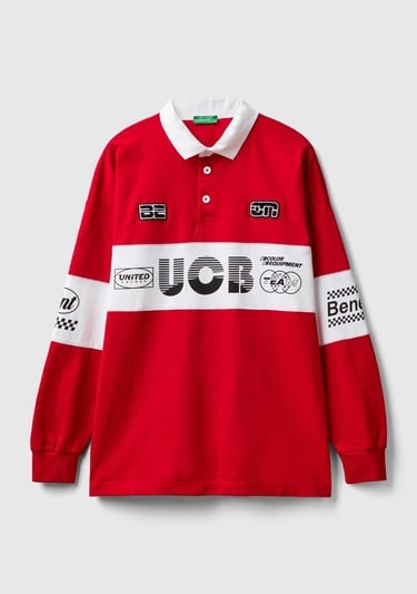  Unisex Kırmızı %100 Pamuk Logo Baskılı Polo Yaka Sweatshirt