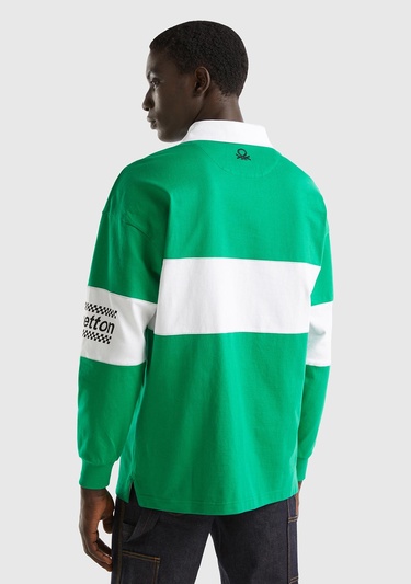  Unisex Yeşil %100 Pamuk Logo Baskılı Polo Yaka Sweatshirt