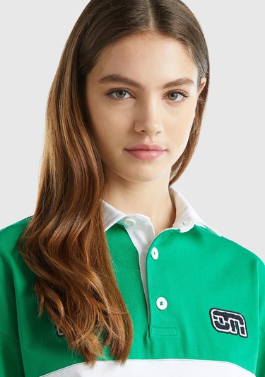  Unisex Yeşil %100 Pamuk Logo Baskılı Polo Yaka Sweatshirt