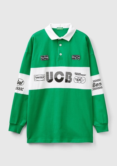  Unisex Yeşil %100 Pamuk Logo Baskılı Polo Yaka Sweatshirt