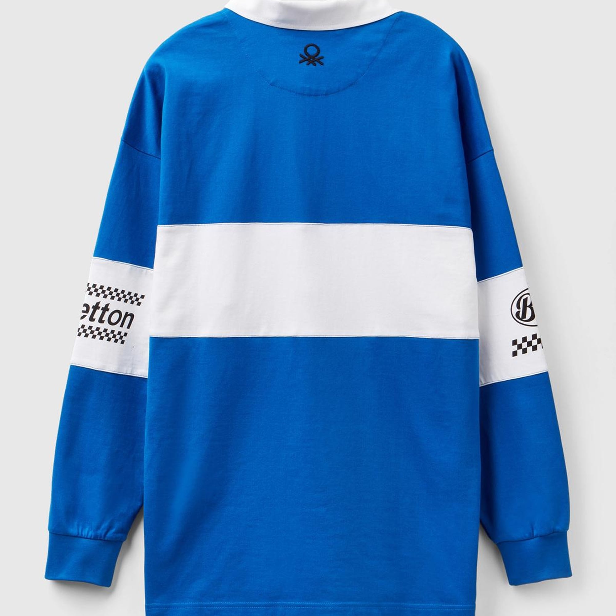 Unisex Saks Mavi %100 Pamuk Logo Baskılı Polo Yaka Sweatshirt